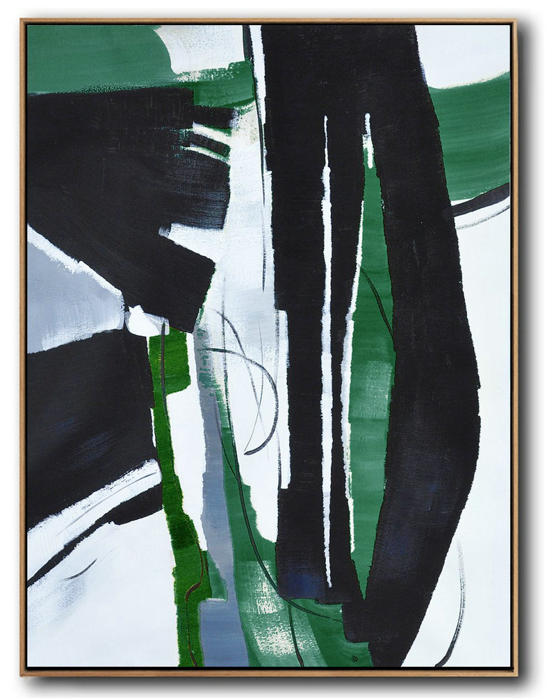 Extra Large 72" Acrylic Painting,Hand Painted Large Vertical Contemporary Painting On Canvas,Extra Large Canvas Painting,Black,Dark Green,White.etc